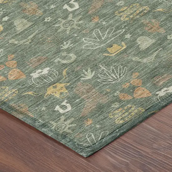 Green And Gold Cactus Washable Indoor Outdoor Area Rug Photo 5