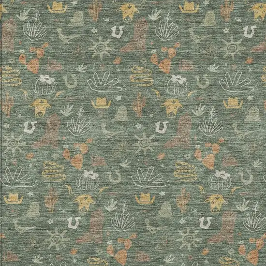 Green And Gold Cactus Washable Indoor Outdoor Area Rug Photo 3