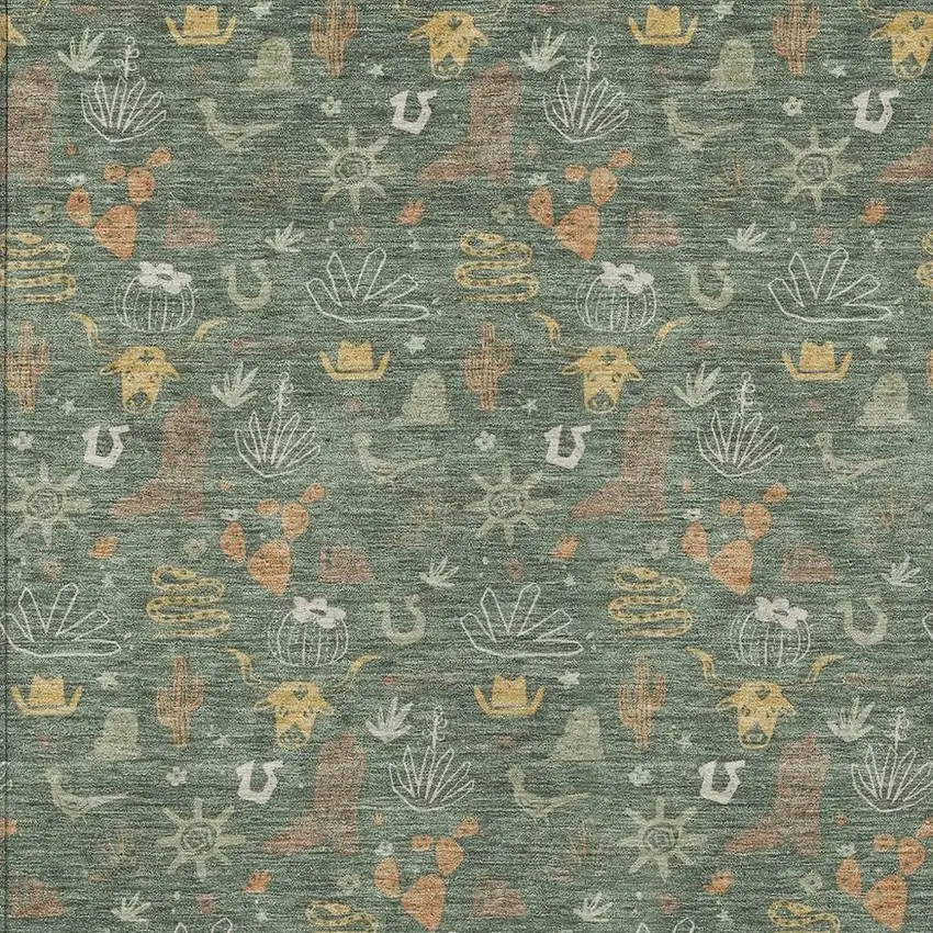 Green And Gold Cactus Washable Indoor Outdoor Area Rug Photo 3