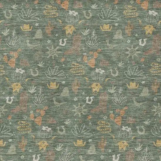 Green And Gold Cactus Washable Indoor Outdoor Area Rug Photo 3