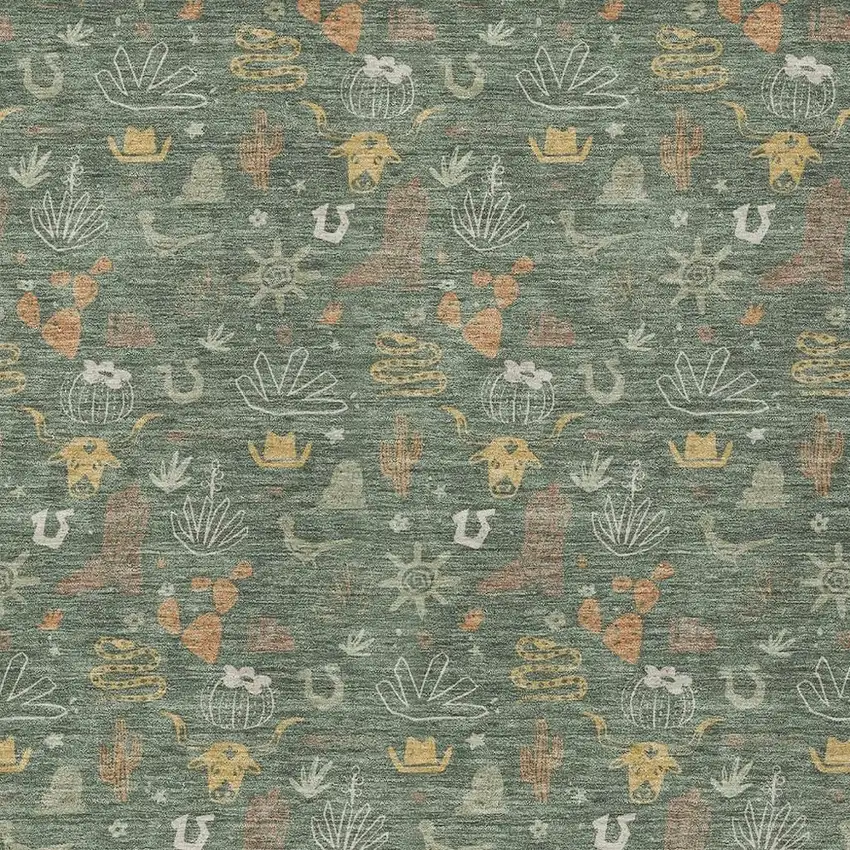 Green And Gold Cactus Washable Indoor Outdoor Area Rug Photo 3