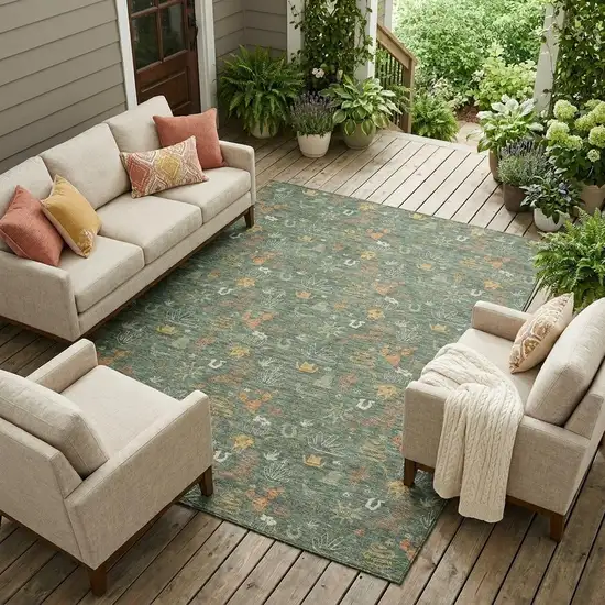 Green And Gold Cactus Washable Indoor Outdoor Area Rug Photo 1