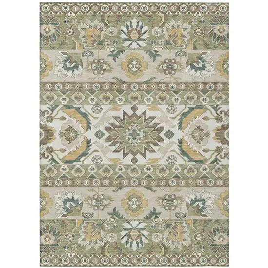 Green And Gold Cactus Washable Indoor Outdoor Area Rug Photo 1