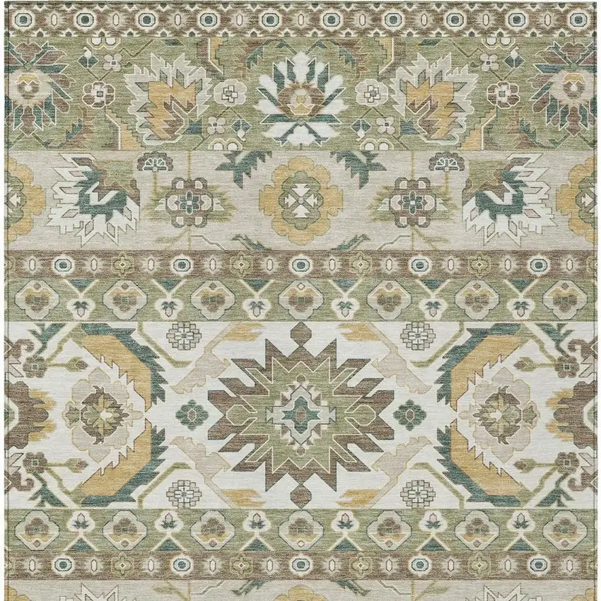 Green And Gold Cactus Washable Indoor Outdoor Area Rug Photo 3