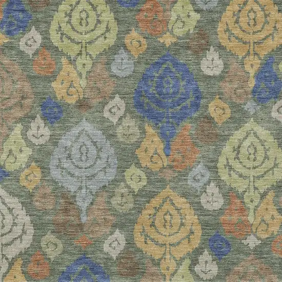 Green And Gold Damask Washable Indoor Outdoor Area Rug Photo 2