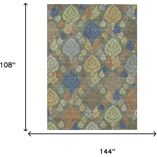Green And Gold Damask Washable Indoor Outdoor Area Rug Photo 6