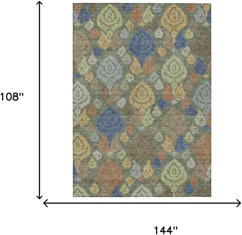 Green And Gold Damask Washable Indoor Outdoor Area Rug Photo 6