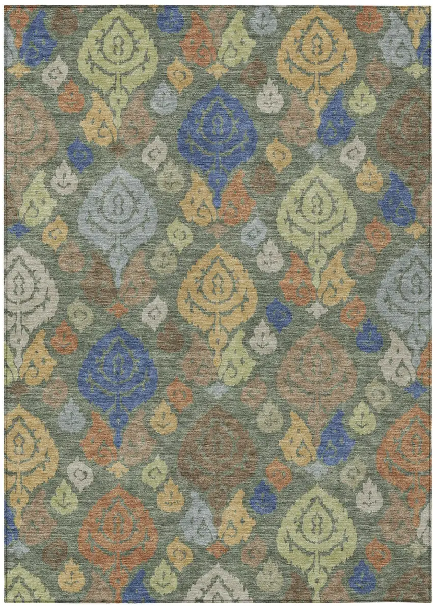 Green And Gold Damask Washable Indoor Outdoor Area Rug Photo 1