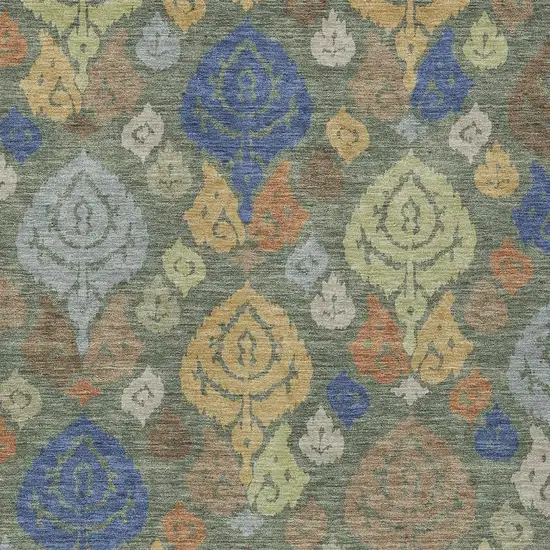 Green And Gold Damask Washable Indoor Outdoor Area Rug Photo 2