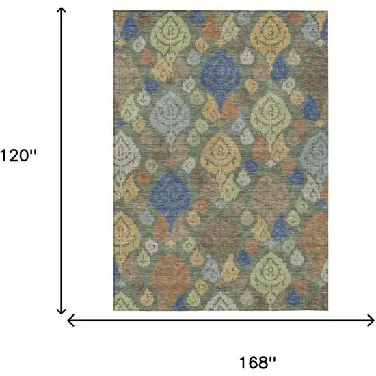 Green And Gold Damask Washable Indoor Outdoor Area Rug Photo 6