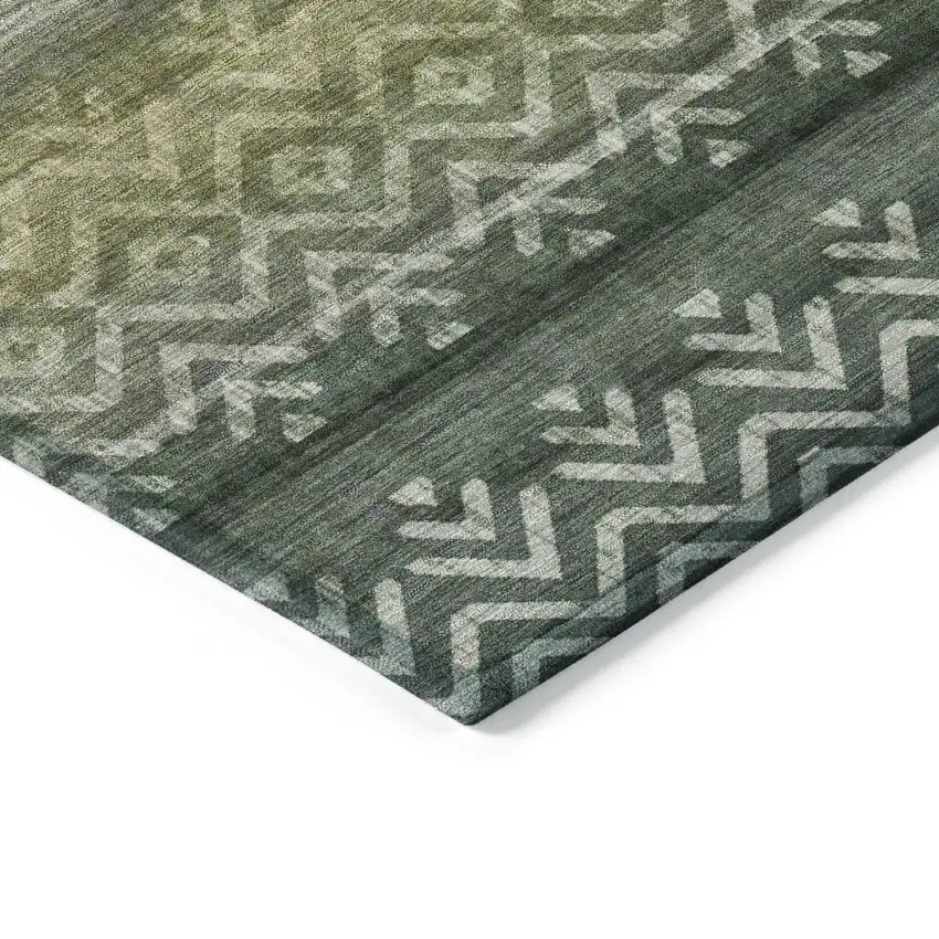 Green And Gold Geometric Washable Indoor Outdoor Area Rug Photo 1
