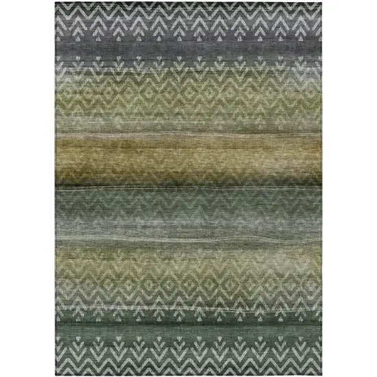 Green And Gold Geometric Washable Indoor Outdoor Area Rug Photo 8