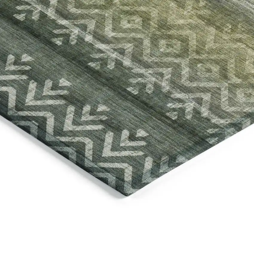 Green And Gold Geometric Washable Indoor Outdoor Area Rug Photo 3