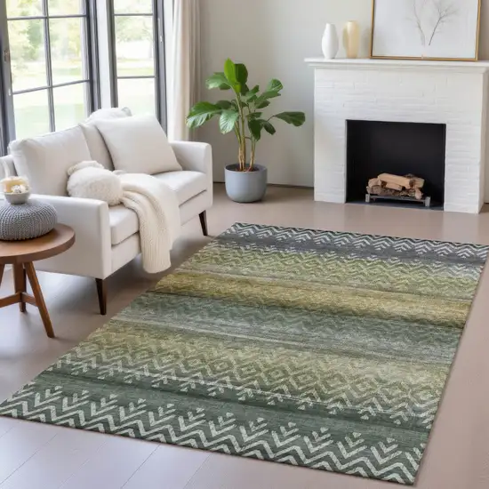 Green And Gold Geometric Washable Indoor Outdoor Area Rug Photo 5