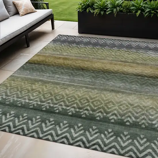 Green And Gold Geometric Washable Indoor Outdoor Area Rug Photo 2