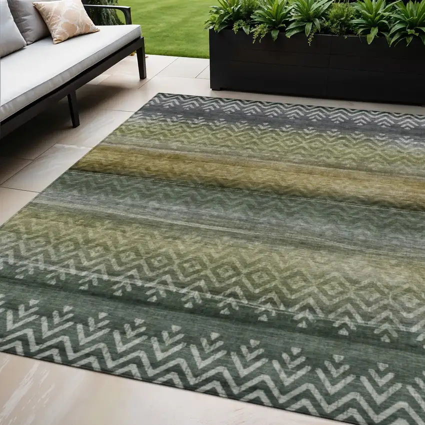 Green And Gold Geometric Washable Indoor Outdoor Area Rug Photo 2