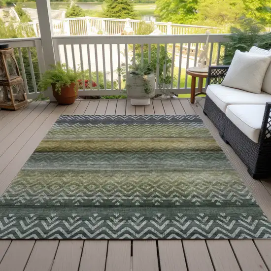 Green And Gold Geometric Washable Indoor Outdoor Area Rug Photo 7