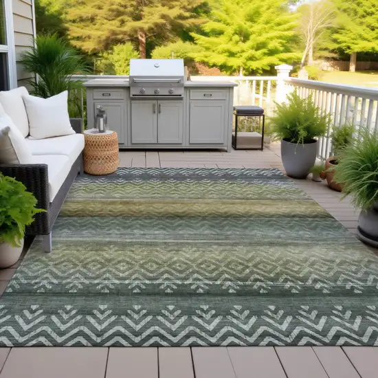 Green And Gold Geometric Washable Indoor Outdoor Area Rug Photo 4