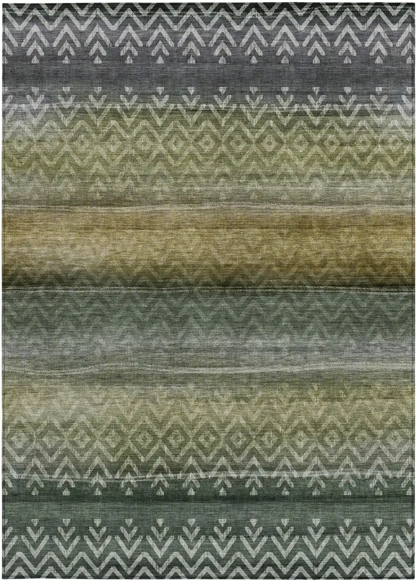 Green And Gold Geometric Washable Indoor Outdoor Area Rug Photo 8