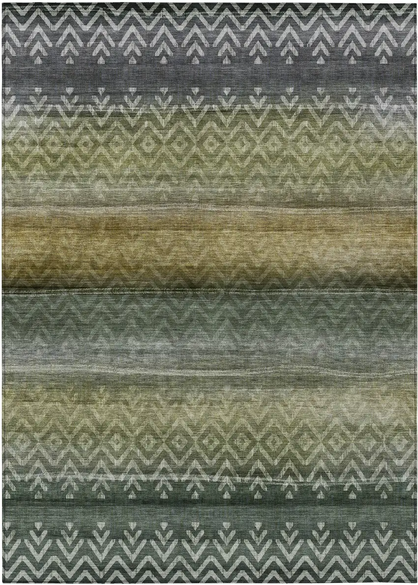 Green And Gold Geometric Washable Indoor Outdoor Area Rug Photo 7
