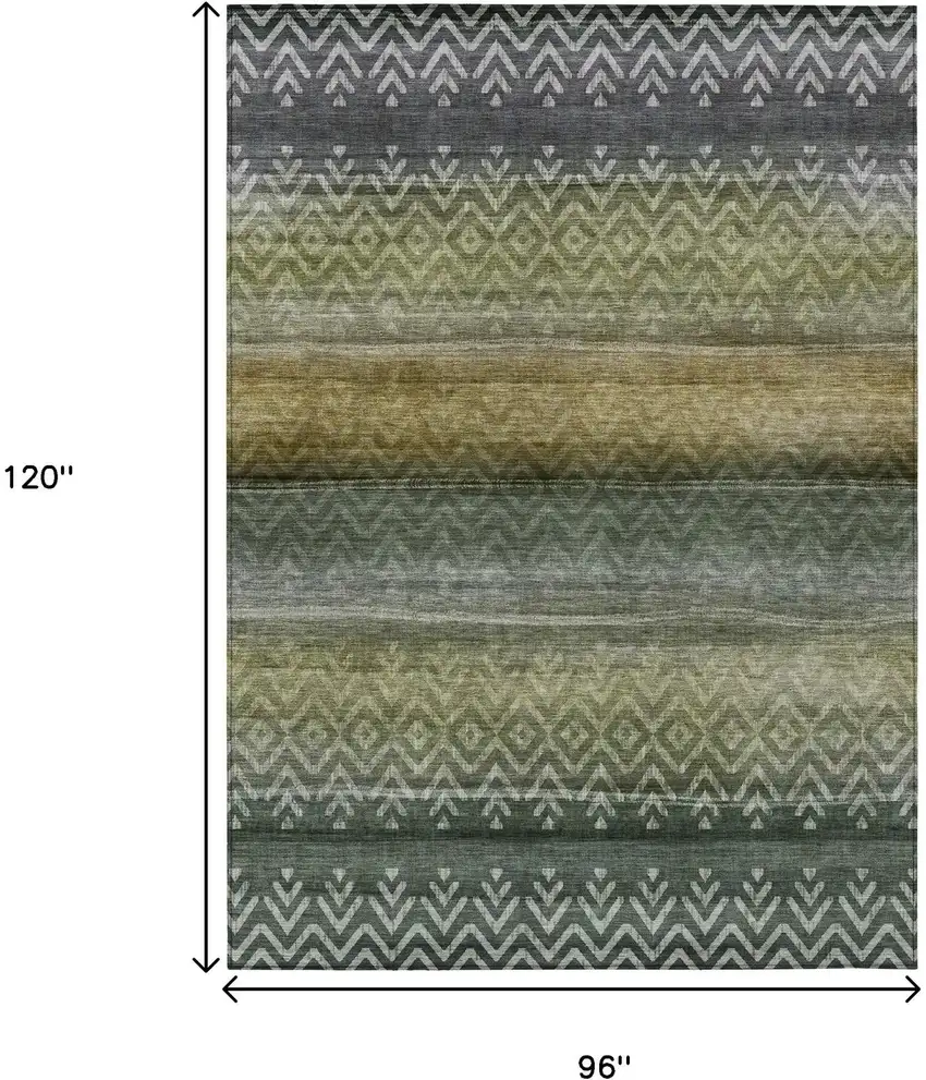 Green And Gold Geometric Washable Indoor Outdoor Area Rug Photo 8
