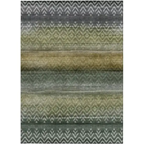 Green And Gold Geometric Washable Indoor Outdoor Area Rug Photo 9