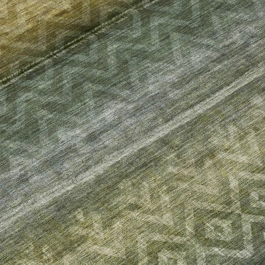 Green And Gold Geometric Washable Indoor Outdoor Area Rug Photo 7