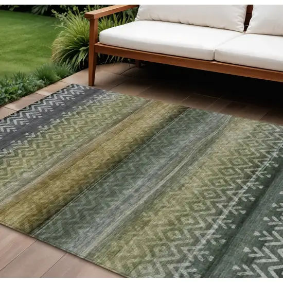 Green And Gold Geometric Washable Indoor Outdoor Area Rug Photo 2