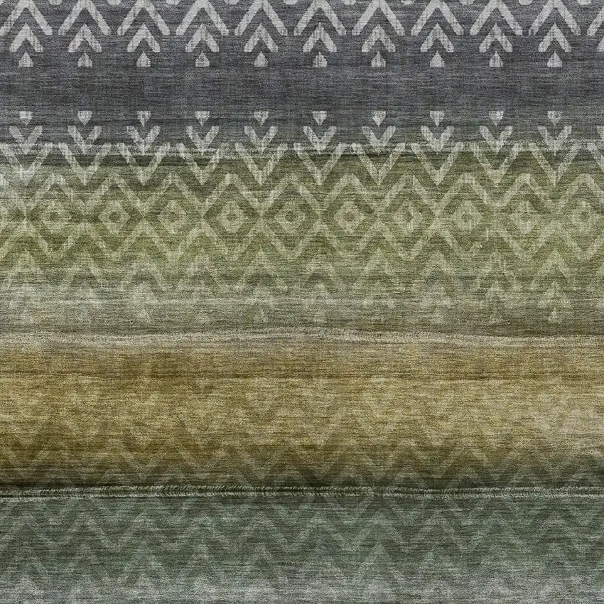 Green And Gold Geometric Washable Indoor Outdoor Area Rug Photo 9