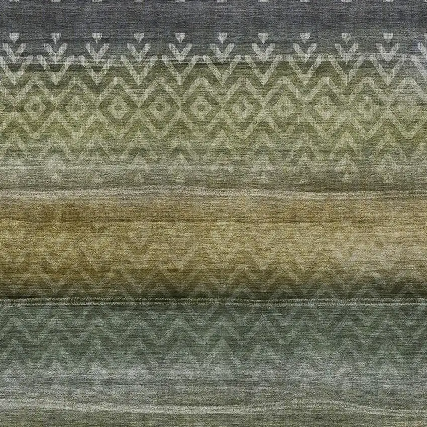 Green And Gold Geometric Washable Indoor Outdoor Area Rug Photo 9