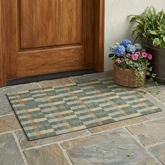 Green And Gold Geometric Washable Indoor Outdoor Area Rug Photo 1