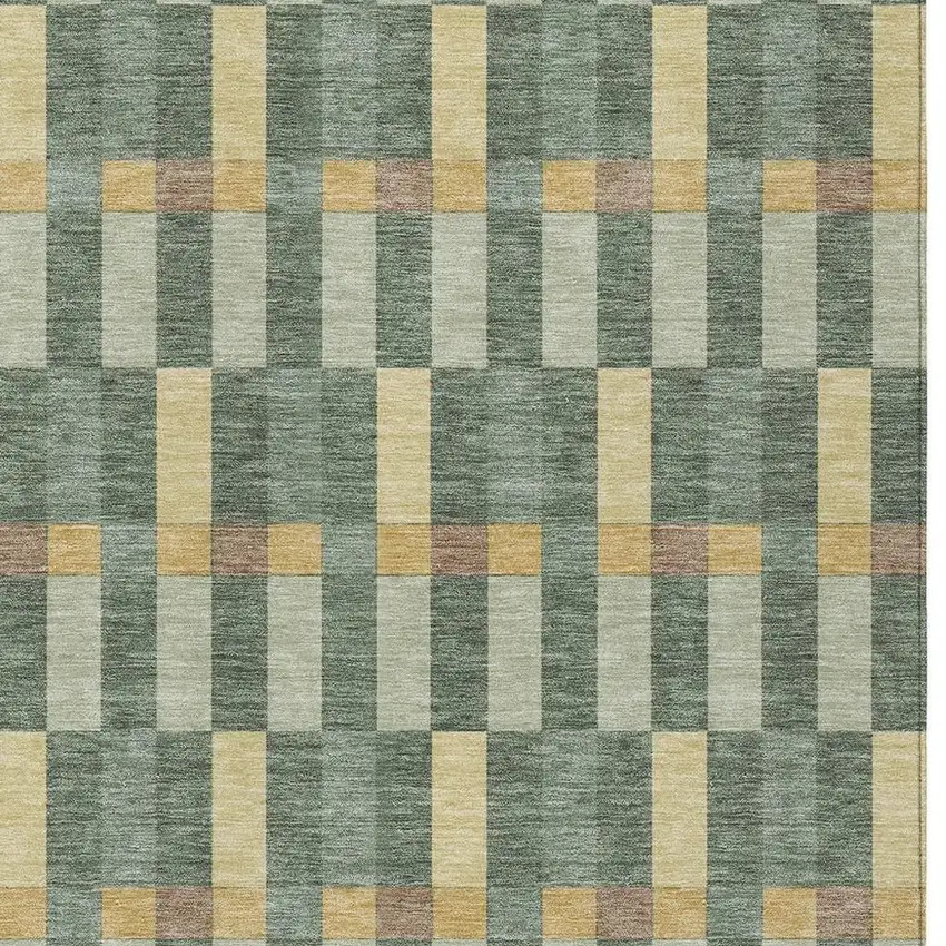 Green And Gold Geometric Washable Indoor Outdoor Area Rug Photo 3