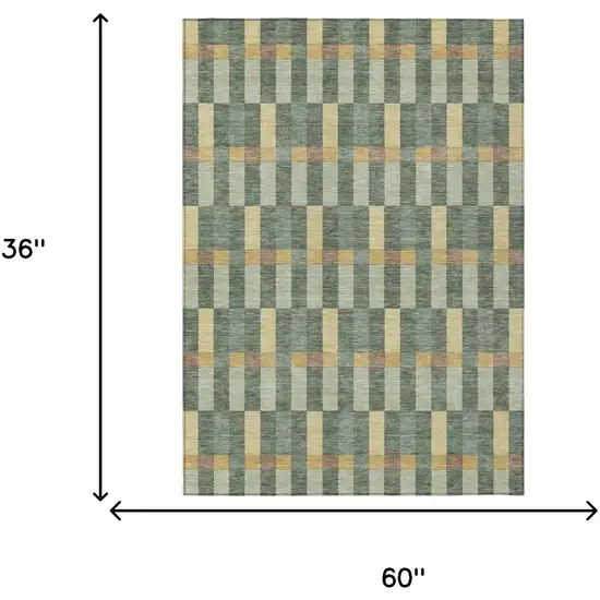 Green And Gold Geometric Washable Indoor Outdoor Area Rug Photo 7