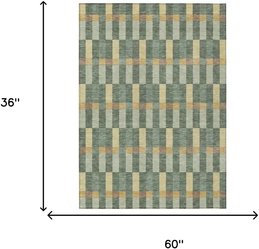 Green And Gold Geometric Washable Indoor Outdoor Area Rug Photo 7