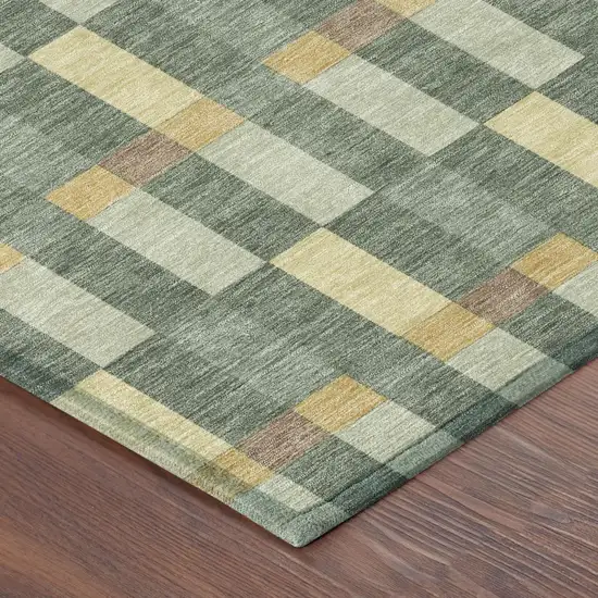 Green And Gold Geometric Washable Indoor Outdoor Area Rug Photo 5