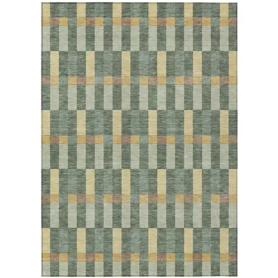 Green And Gold Geometric Washable Indoor Outdoor Area Rug Photo 2