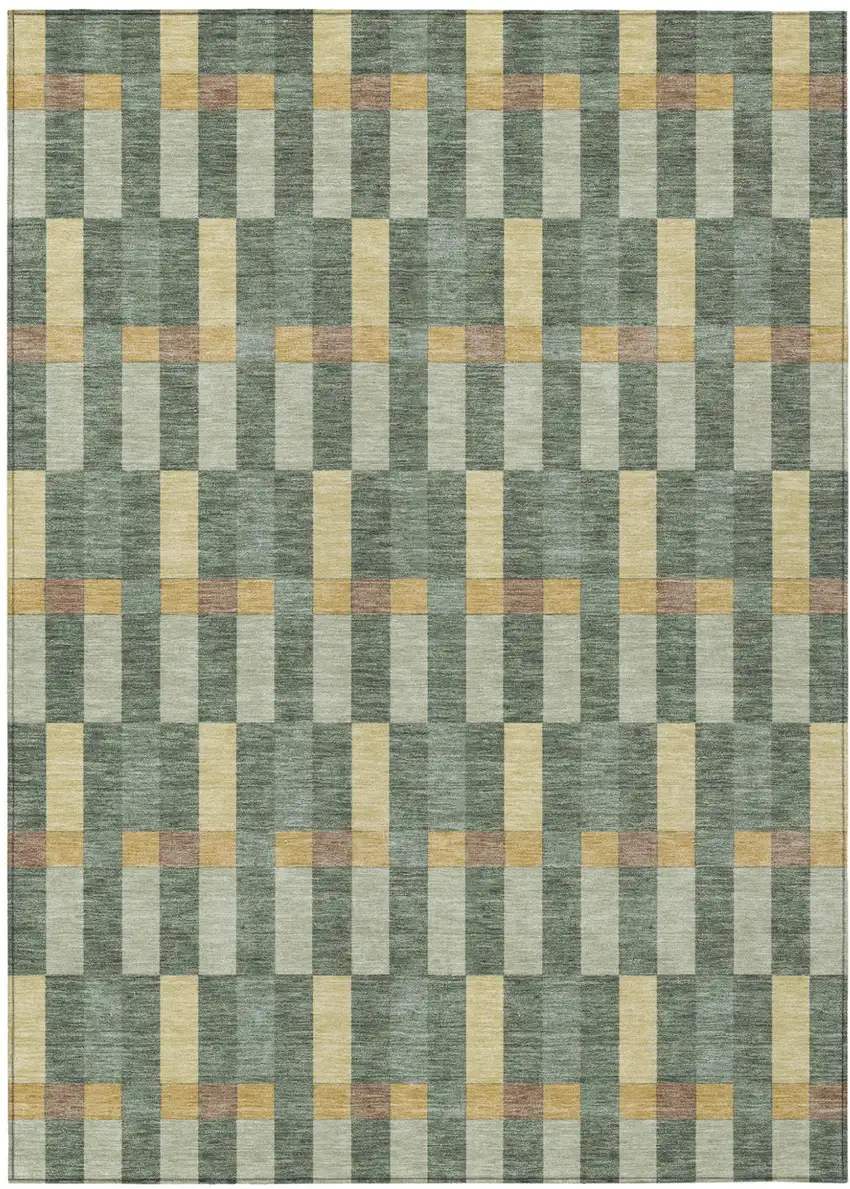 Green And Gold Geometric Washable Indoor Outdoor Area Rug Photo 2