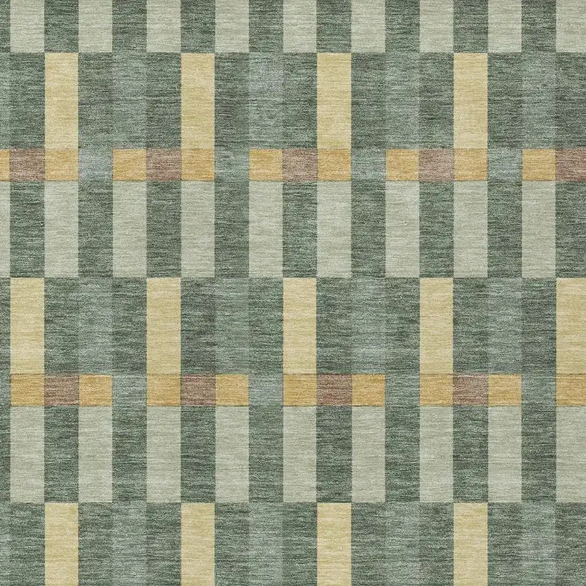 Green And Gold Geometric Washable Indoor Outdoor Area Rug Photo 3
