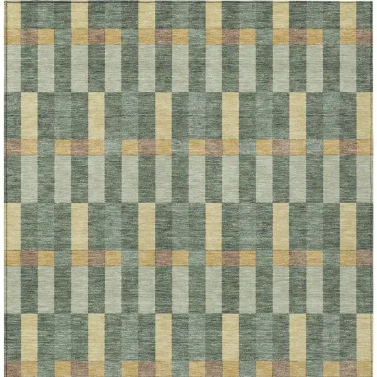 Green And Gold Geometric Washable Indoor Outdoor Area Rug Photo 4