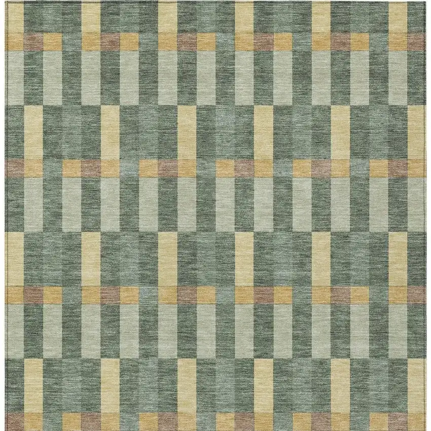 Green And Gold Geometric Washable Indoor Outdoor Area Rug Photo 4