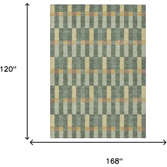 Green And Gold Geometric Washable Indoor Outdoor Area Rug Photo 7