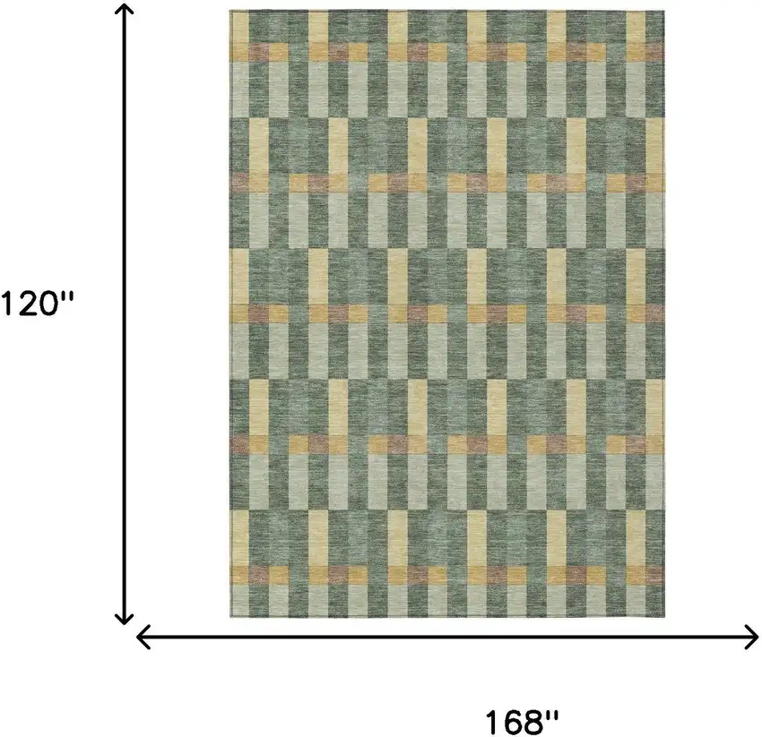 Green And Gold Geometric Washable Indoor Outdoor Area Rug Photo 7