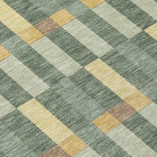 Green And Gold Geometric Washable Indoor Outdoor Area Rug Photo 6