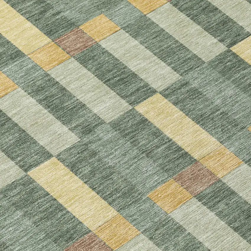 Green And Gold Geometric Washable Indoor Outdoor Area Rug Photo 6
