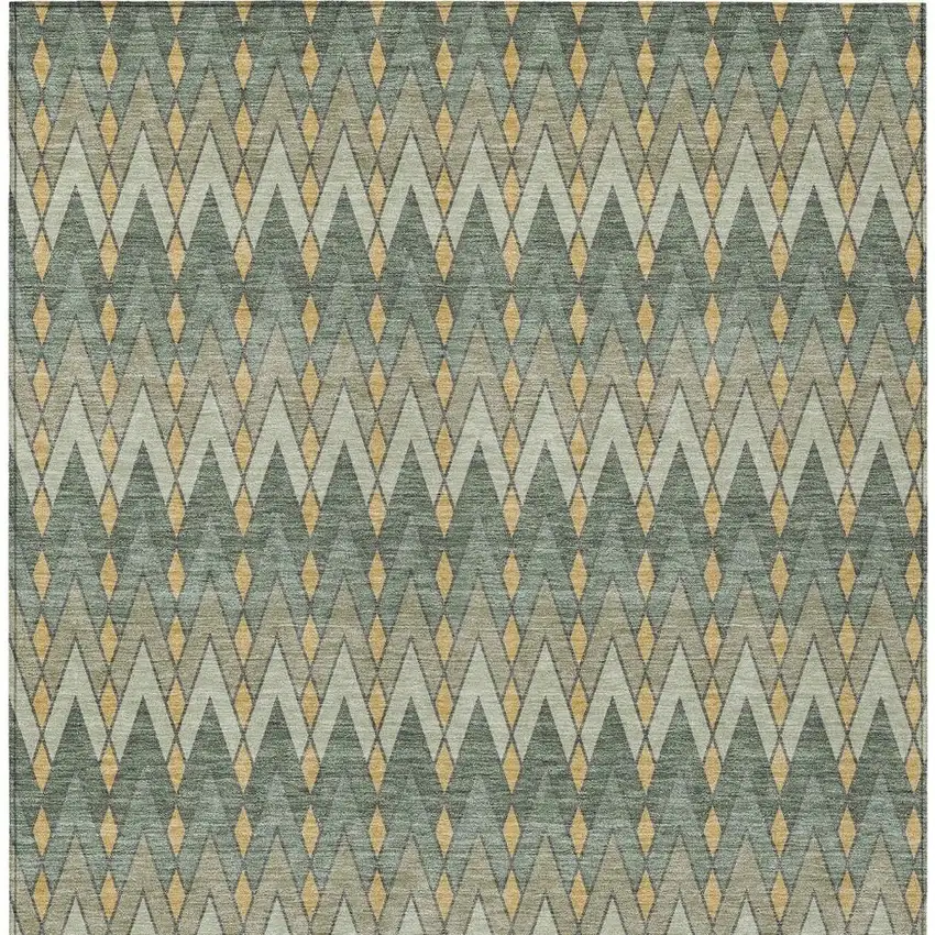 Green And Gold Geometric Washable Indoor Outdoor Area Rug Photo 4