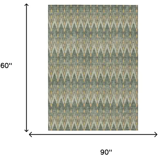 Green And Gold Geometric Washable Indoor Outdoor Area Rug Photo 7