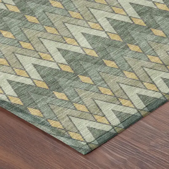 Green And Gold Geometric Washable Indoor Outdoor Area Rug Photo 5
