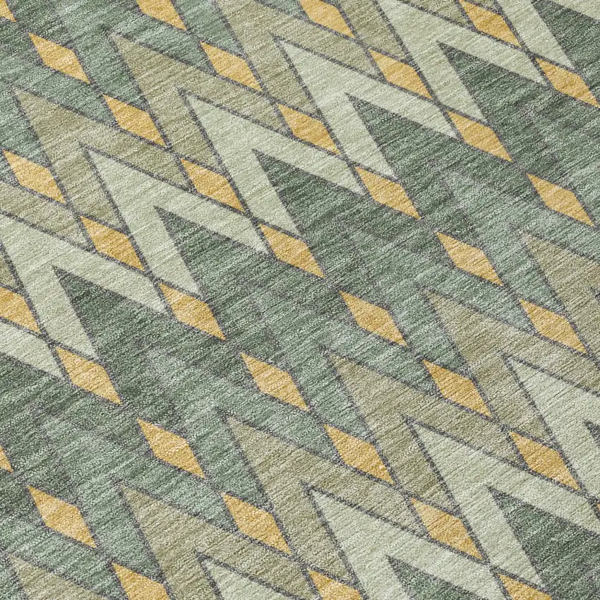 Green And Gold Geometric Washable Indoor Outdoor Area Rug Photo 6