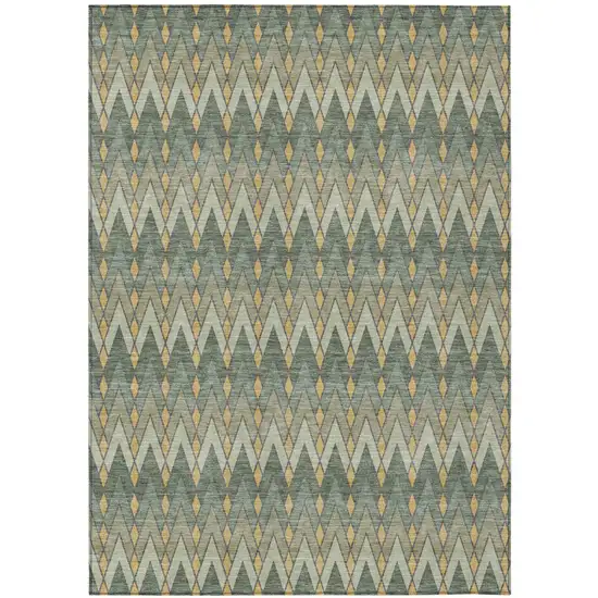 Green And Gold Geometric Washable Indoor Outdoor Area Rug Photo 2