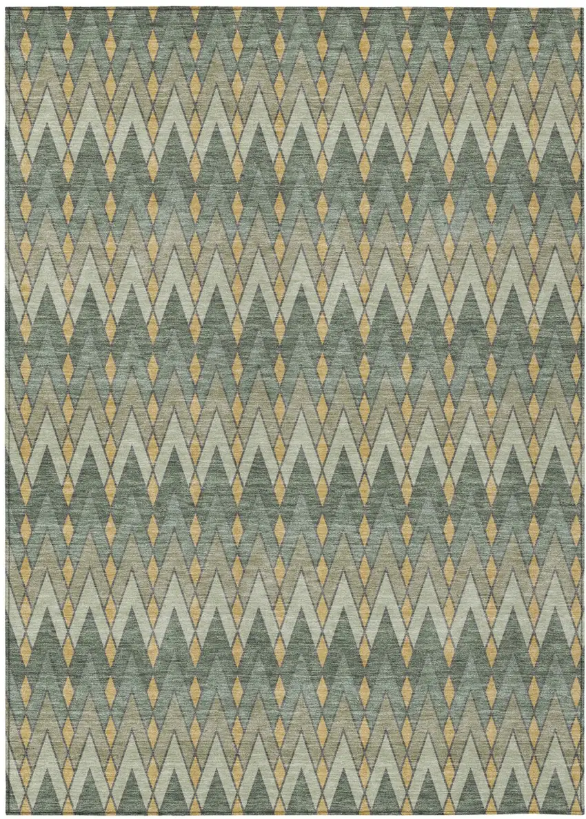 Green And Gold Geometric Washable Indoor Outdoor Area Rug Photo 2